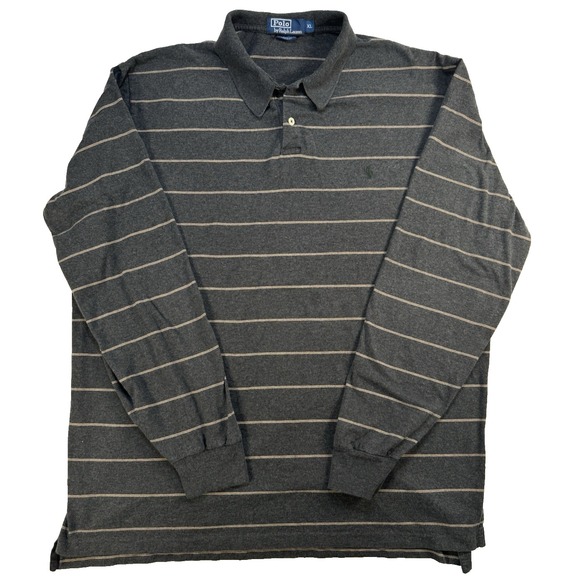 Polo Ralph Lauren Shirt Mens XL Charcoal Striped Rugby Polo 100% Pima Cotton - Picture 3 of 8